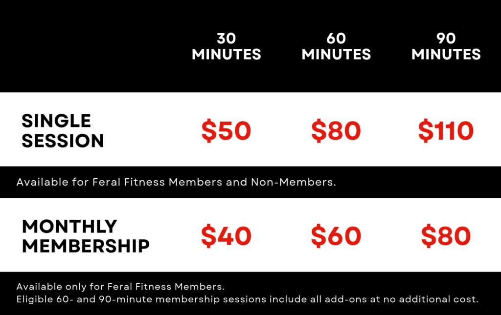 Feral Fitness Massage Pricing Mobile 1